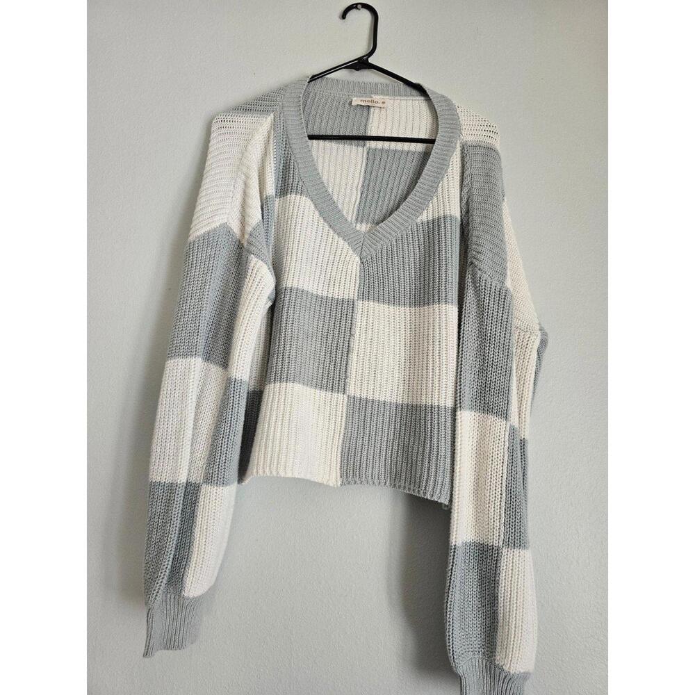 Mello Mint Checkered Cropped Long Sleeve Sweater (L)